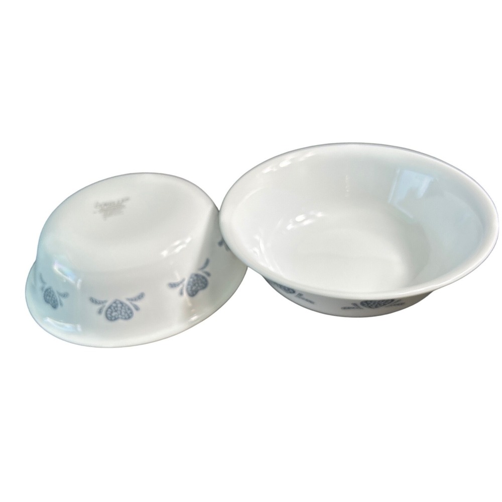 Corelle Blue Hearts Cereal Bowls Set of 2 Corning Vitrelle White Blue USA